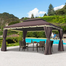 Load image into Gallery viewer, Patio Gazebo 10' x 13', Aluminum, Mesh Netting, 2 Tier Polyester Roof, Coffee