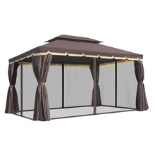 Load image into Gallery viewer, Patio Gazebo 10' x 13', Aluminum, Mesh Netting, 2 Tier Polyester Roof, Coffee