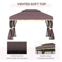 Load image into Gallery viewer, Patio Gazebo 10' x 13', Aluminum, Mesh Netting, 2 Tier Polyester Roof, Coffee
