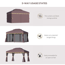 Load image into Gallery viewer, Patio Gazebo 10' x 13', Aluminum, Mesh Netting, 2 Tier Polyester Roof, Coffee