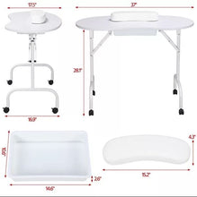 Load image into Gallery viewer, White Portable Manicure Table Folding Nail Desk Beauty Salon Spa w/Wheels & Bag