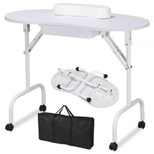 Load image into Gallery viewer, White Portable Manicure Table Folding Nail Desk Beauty Salon Spa w/Wheels & Bag