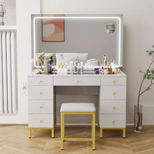 Load image into Gallery viewer, Vanity Desk Set with LED Lighted Mirror and Power Outlet Dressing Makeup Table Set