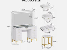 Load image into Gallery viewer, Vanity Desk Set with LED Lighted Mirror and Power Outlet Dressing Makeup Table Set