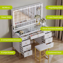 Load image into Gallery viewer, Vanity Desk Set with LED Lighted Mirror and Power Outlet Dressing Makeup Table Set