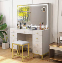 Load image into Gallery viewer, Vanity Desk Set with LED Lighted Mirror and Power Outlet Dressing Makeup Table Set