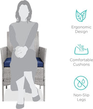 Load image into Gallery viewer, 3-Piece Outdoor Wicker Conversation Bistro Set, Patio Furniture for Yard, Garden w/ 2 Chairs, 2 Cushions, Side Storage Table - Gray/Navy