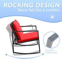 Load image into Gallery viewer, 3 Piece Outdoor Patio Furniture Set Black Wicker Red Cushions Bistro Rocking Chairs Table