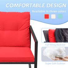 Load image into Gallery viewer, 3 Piece Outdoor Patio Furniture Set Black Wicker Red Cushions Bistro Rocking Chairs Table