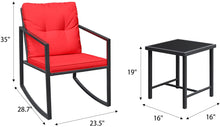 Load image into Gallery viewer, 3 Piece Outdoor Patio Furniture Set Black Wicker Red Cushions Bistro Rocking Chairs Table