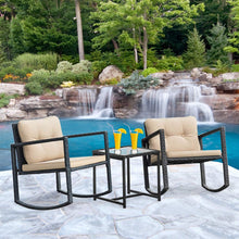 Load image into Gallery viewer, Charming 3-Piece Rattan Wicker Rocking Chairs and Table Bistro Set