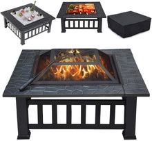 Load image into Gallery viewer, Outdoor 32" Metal Firepit Backyard Patio Garden Square Stove Fire Pit With Cover