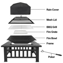 Load image into Gallery viewer, Outdoor 32" Metal Firepit Backyard Patio Garden Square Stove Fire Pit With Cover