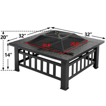 Load image into Gallery viewer, Outdoor 32" Metal Firepit Backyard Patio Garden Square Stove Fire Pit With Cover