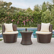 Load image into Gallery viewer, 3-Piece Patio Outdoor Rattan Set, Wicker Furniture, 2 Chairs, Round Glass Table, Brown