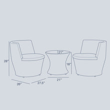Load image into Gallery viewer, 3-Piece Patio Outdoor Rattan Set, Wicker Furniture, 2 Chairs, Round Glass Table, Brown