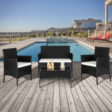 Load image into Gallery viewer, 4 PCS Outdoor Patio PE Rattan Wicker Table Set Sofa Furniture w/ Cushion Black