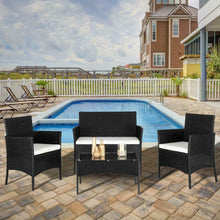 Load image into Gallery viewer, 4 PCS Outdoor Patio PE Rattan Wicker Table Set Sofa Furniture w/ Cushion Black