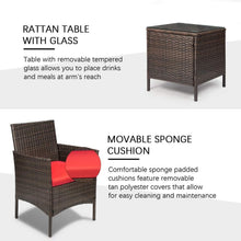 Load image into Gallery viewer, 3pc Rattan Wicker Patio Se Red Cushions