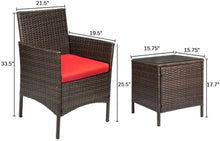 Load image into Gallery viewer, 3pc Rattan Wicker Patio Se Red Cushions