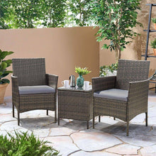 Load image into Gallery viewer, Stunning 3 Pc Rattan Wicker Patio Porch Furniture Set Chairs Table Outdoor, Grey/Brown