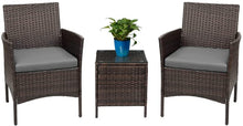 Load image into Gallery viewer, Stunning 3 Pc Rattan Wicker Patio Porch Furniture Set Chairs Table Outdoor, Grey/Brown