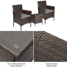 Load image into Gallery viewer, Stunning 3 Pc Rattan Wicker Patio Porch Furniture Set Chairs Table Outdoor, Grey/Brown