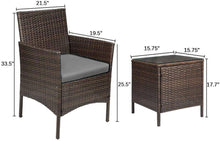 Load image into Gallery viewer, Stunning 3 Pc Rattan Wicker Patio Porch Furniture Set Chairs Table Outdoor, Grey/Brown