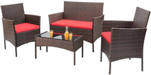 Load image into Gallery viewer, 4-Piece Brown Rattan Wicker Outdoor Patio Furniture Set with Red Cushions