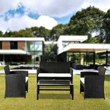 Load image into Gallery viewer, 4PCS Outdoor Patio Rattan Black Wicker Table Sofa Furniture Set +/w Cushions