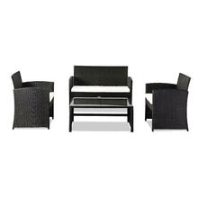 Load image into Gallery viewer, 4PCS Outdoor Patio Rattan Black Wicker Table Sofa Furniture Set +/w Cushions