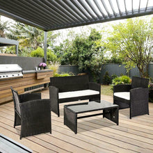 Load image into Gallery viewer, 4PCS Outdoor Patio Rattan Black Wicker Table Sofa Furniture Set +/w Cushions