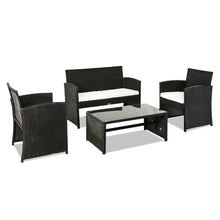 Load image into Gallery viewer, 4PCS Outdoor Patio Rattan Black Wicker Table Sofa Furniture Set +/w Cushions