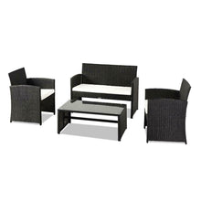 Load image into Gallery viewer, 4PCS Outdoor Patio Rattan Black Wicker Table Sofa Furniture Set +/w Cushions