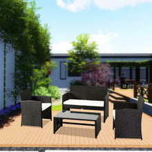 Load image into Gallery viewer, 4PCS Outdoor Patio Rattan Black Wicker Table Sofa Furniture Set +/w Cushions