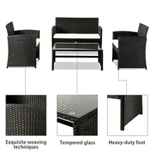 Load image into Gallery viewer, 4PCS Outdoor Patio Rattan Black Wicker Table Sofa Furniture Set +/w Cushions