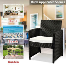 Load image into Gallery viewer, 4PCS Outdoor Patio Rattan Black Wicker Table Sofa Furniture Set +/w Cushions