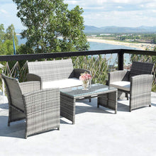 Load image into Gallery viewer, 4PC Rattan Wicker Outdoor Patio Furniture Set, Mix Gray Wicker