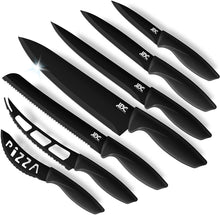 Load image into Gallery viewer, 7 Piece Serrated Stainless Steel Black Knife Set for Kitchen - Sharp, Rust Proof, Scratch Resistant