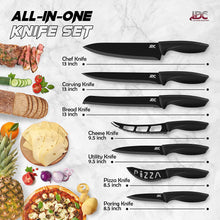Load image into Gallery viewer, 7 Piece Serrated Stainless Steel Black Knife Set for Kitchen - Sharp, Rust Proof, Scratch Resistant