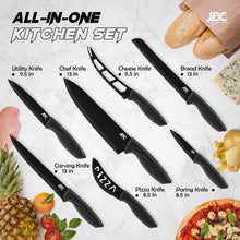 Load image into Gallery viewer, 7 Piece Serrated Stainless Steel Black Knife Set for Kitchen - Sharp, Rust Proof, Scratch Resistant