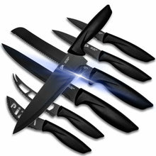 Load image into Gallery viewer, 7 Piece Serrated Stainless Steel Black Knife Set for Kitchen - Sharp, Rust Proof, Scratch Resistant