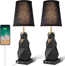 Load image into Gallery viewer, Set of 2 Bedside Lamps w/ USB Charging Ports, Table Lamp Set, Bedroom Reading Desk Black