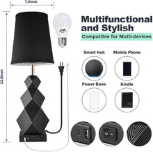 Load image into Gallery viewer, Set of 2 Bedside Lamps w/ USB Charging Ports, Table Lamp Set, Bedroom Reading Desk Black