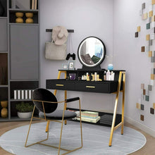 Load image into Gallery viewer, Elegant Vanity Table with Round Mirror LED Lights and 2 Drawers Makeup Dressing Desk