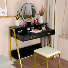 Load image into Gallery viewer, Elegant Vanity Table with Round Mirror LED Lights and 2 Drawers Makeup Dressing Desk