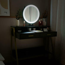 Load image into Gallery viewer, Elegant Vanity Table with Round Mirror LED Lights and 2 Drawers Makeup Dressing Desk