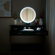 Load image into Gallery viewer, Elegant Vanity Table with Round Mirror LED Lights and 2 Drawers Makeup Dressing Desk