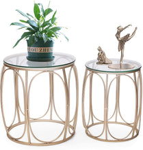 Load image into Gallery viewer, Classy Set of 2 Gold Side End Tables, Metal with Glass Top, Home Decor