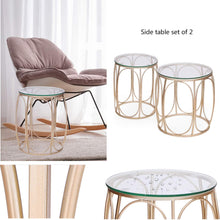 Load image into Gallery viewer, Classy Set of 2 Gold Side End Tables, Metal with Glass Top, Home Decor